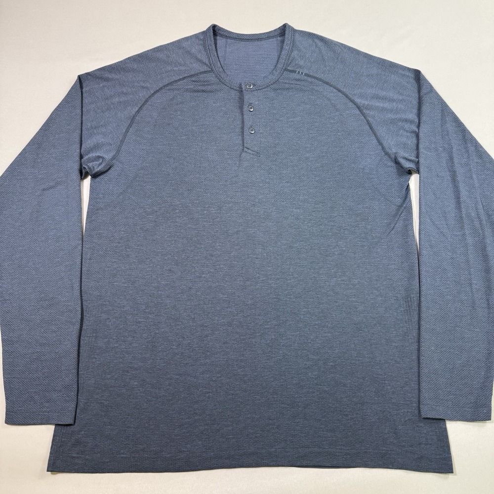 Lululemon Metal Vent Tech Henley Shirt Mens XL Blue Long Sleeve Gym Running EUC